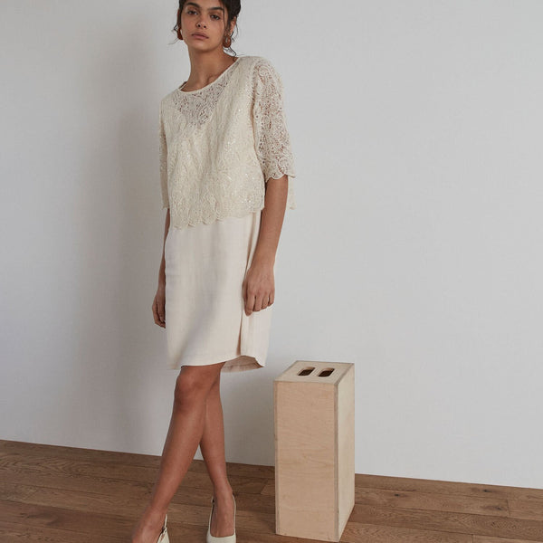 GABRIELLE SHORT ECRU LACE DRESS