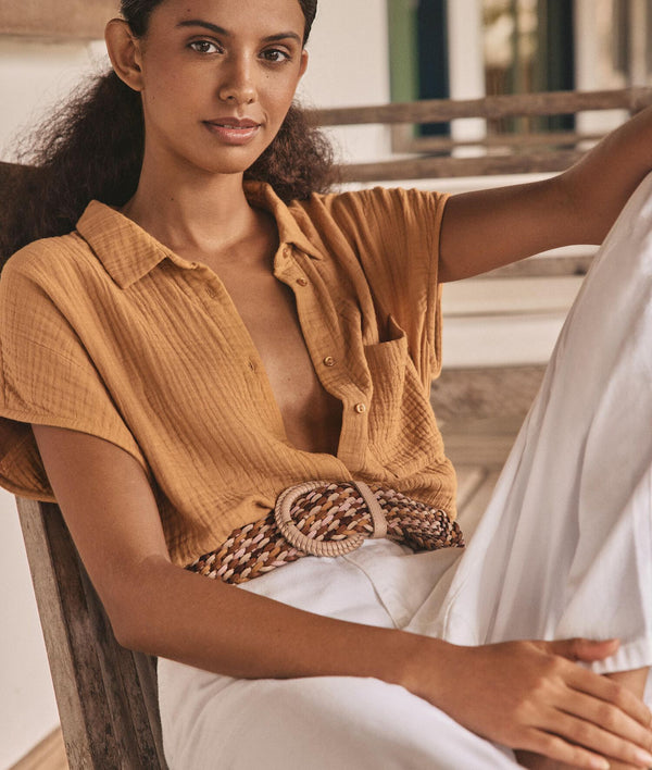 TROPIC SAFFRON COTTON GAUZE BLOUSE