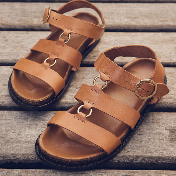 VANESSA THICK CAMEL LEATHER SANDALS