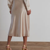 AMELIA BEIGE SATIN MIDI SKIRT