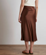 AMELIA CHOCOLATE SATIN-FINISH MIDI SKIRT