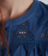 CELENA BLUE EMBROIDERED COTTON T-SHIRT