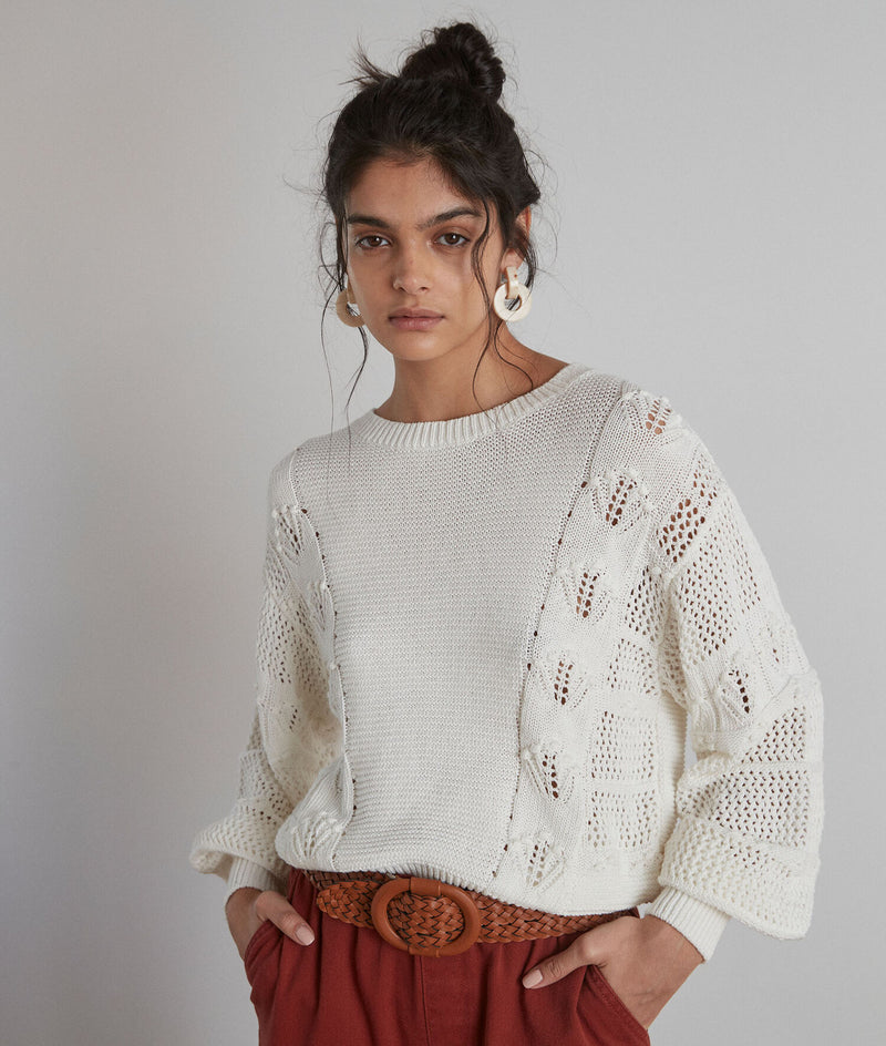 MACARON WHITE JUMPER WITH OPENWORK EMBROIDERY