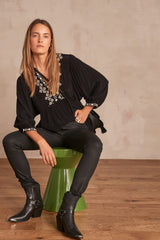 MASSIE BLACK EMBROIDERED BLOUSE