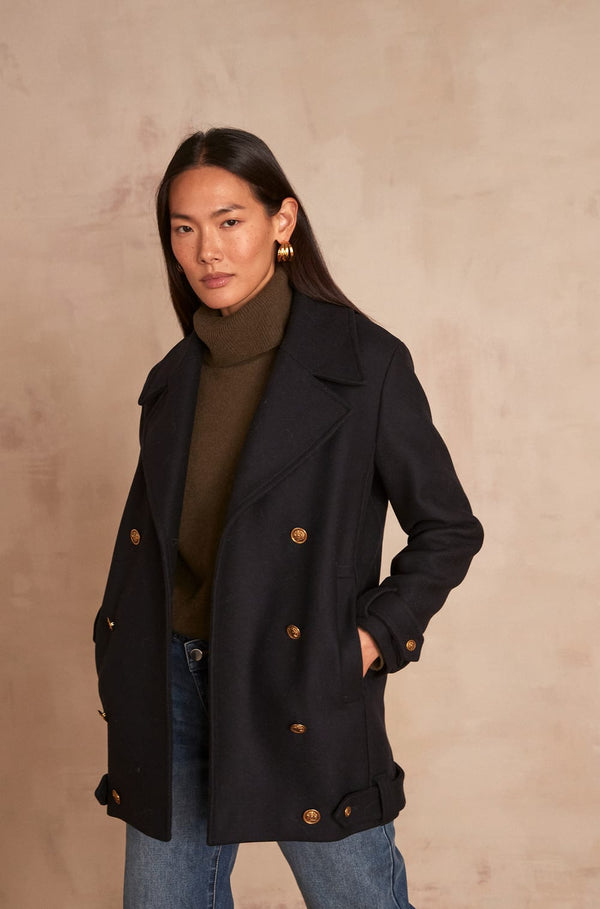 FLETCHER NAVY BLUE WOOL COAT