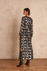 CLARENCE BLACK PRINTED LONG DRESS