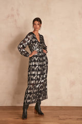 CLARENCE BLACK PRINTED LONG DRESS