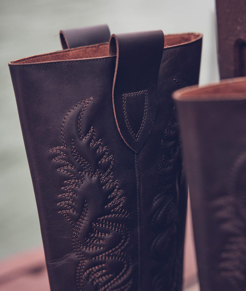 LUCIEN DARK BROWN LEATHER COWBOY BOOTS