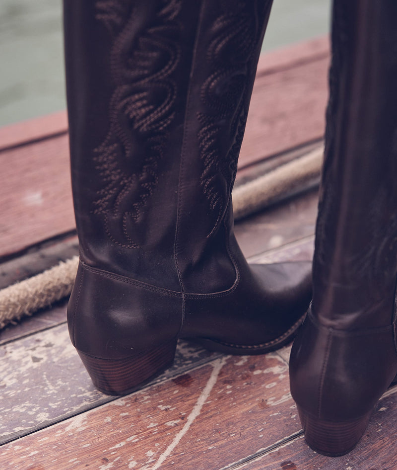 LUCIEN DARK BROWN LEATHER COWBOY BOOTS