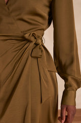 CHICA KHAKI LONG WRAP DRESS