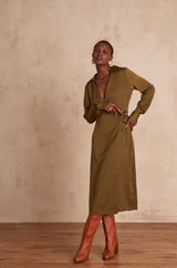 CHICA KHAKI LONG WRAP DRESS