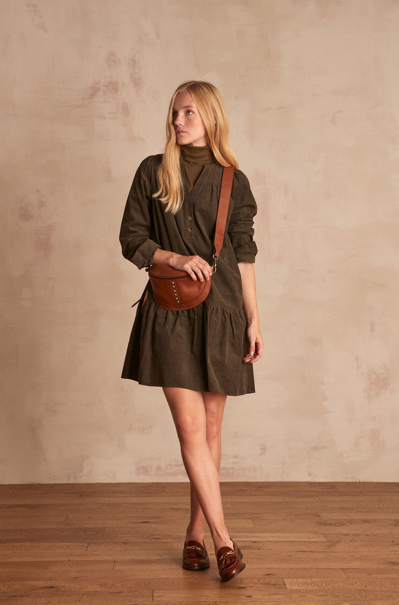 HIZIA KHAKI COTTON DRESS