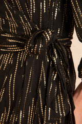 CHARLINE BIS WRAP-AROUND GOLD PRINT DRESS