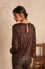 PLUTON BROWN SEQUINNED T-SHIRT