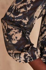 MECILIA NAVY BLUE PRINTED BLOUSE
